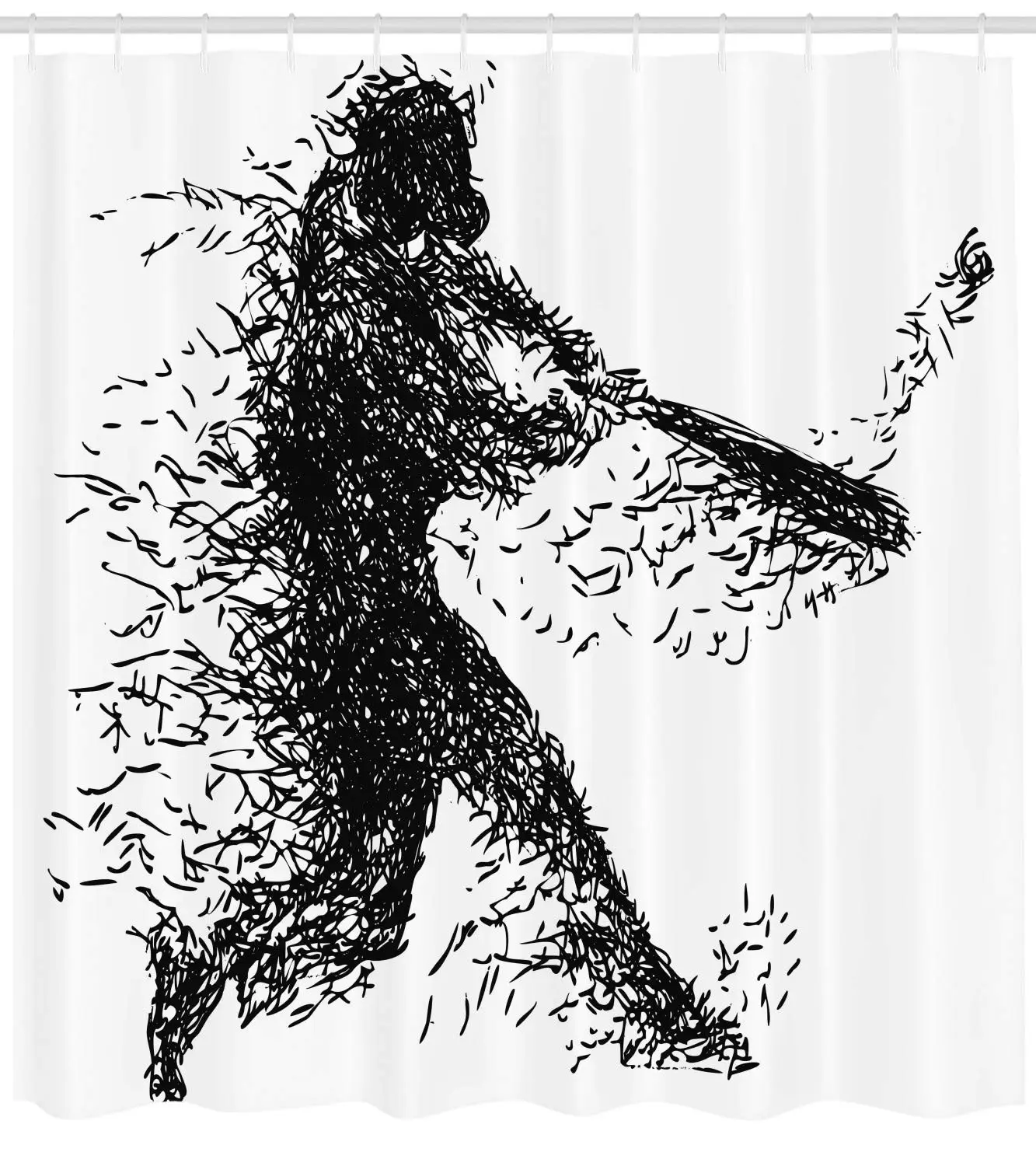 Черный и белый занавески для душа абстрактная иллюстрация бейсбола позирует