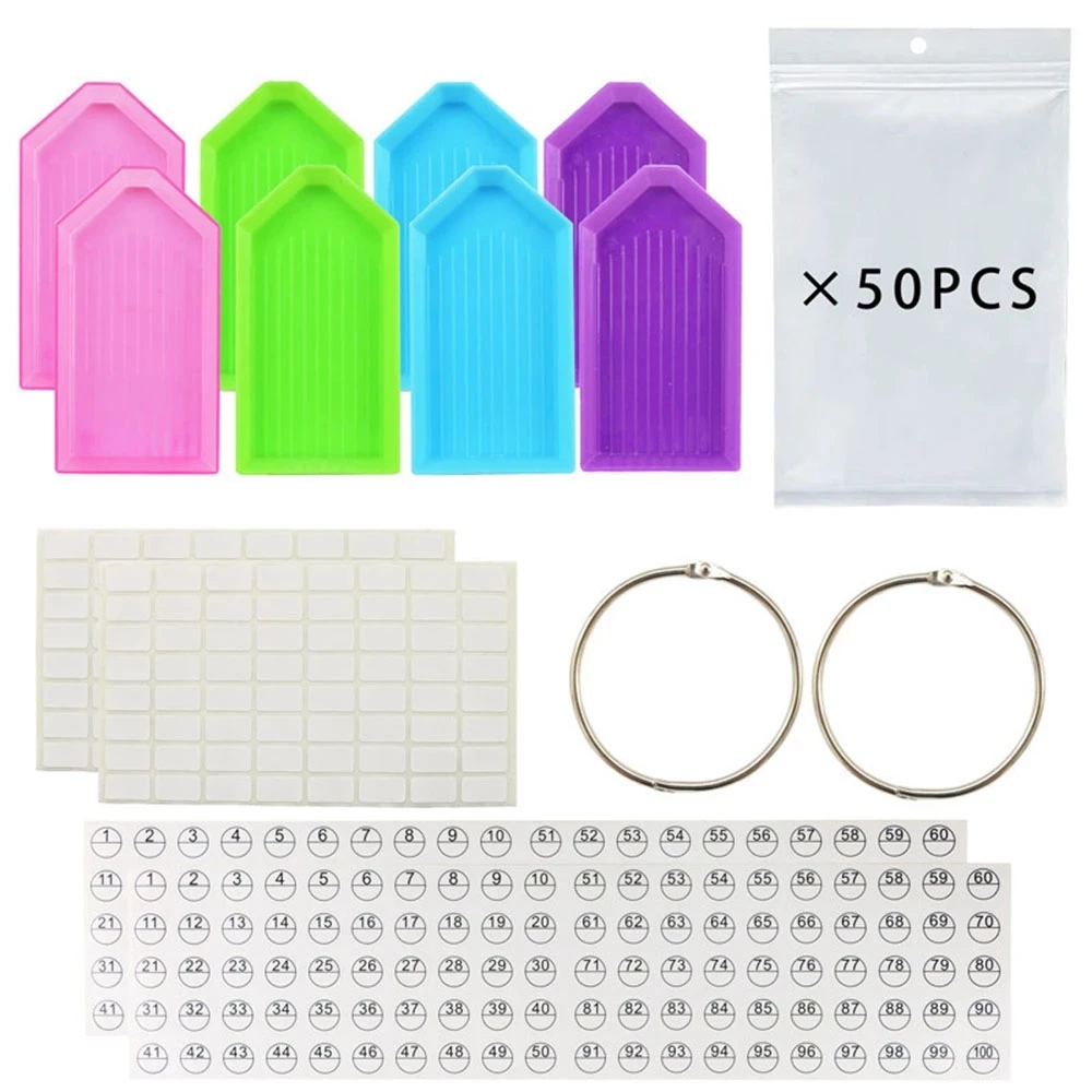 

New Diamond Painting Storage Containers Self-Seal Bags with Loose Leaf Binder Rings Diamond Tray Number Sticker Lable Sheets