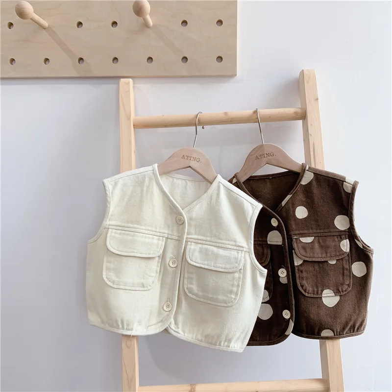 

WLG Kids Boys Girls Vests Spring Fall Beige Brown Coats Baby Casual All Match Clothes for 1-6 Years