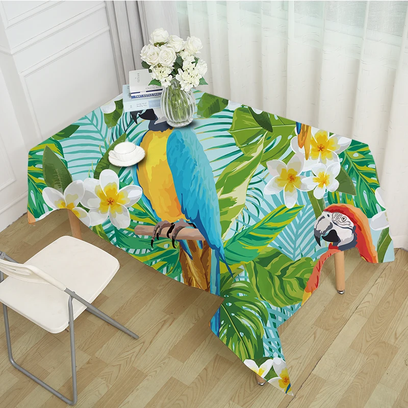 Современная обтягивающая скатерть попугай с зелеными растениями животные