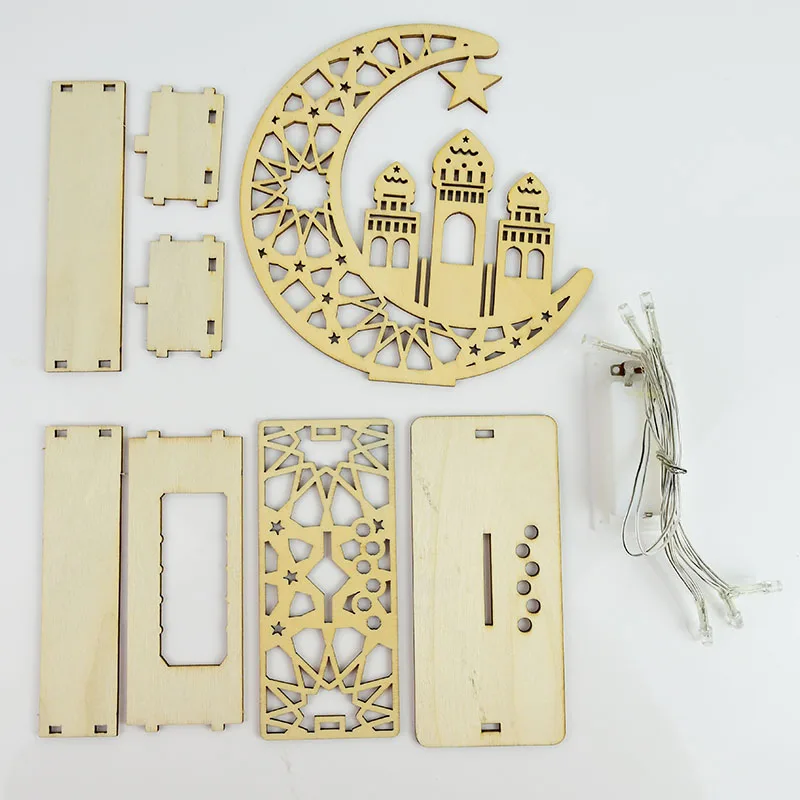 

EID Mubarak Wooden Plaque LED Light Ramadan Decoration Moon Star Islam Mosque Muslim Home Decor Event Party Supplies Table Decor