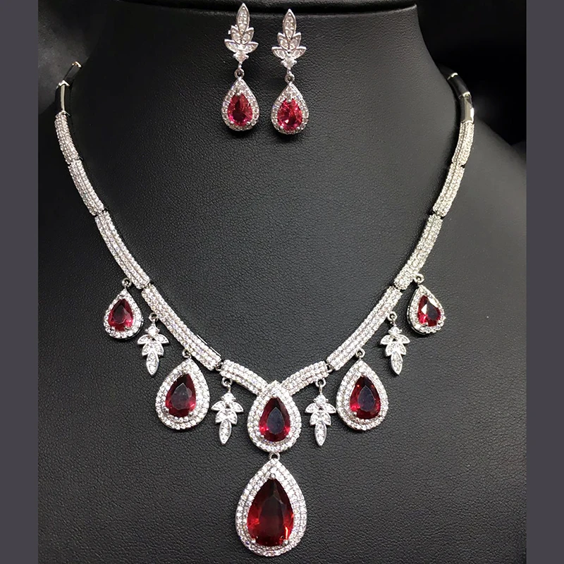 Комплект из колье и серёг с фианитом|bridal jewelry sets|jewelry setsdrop sets |
