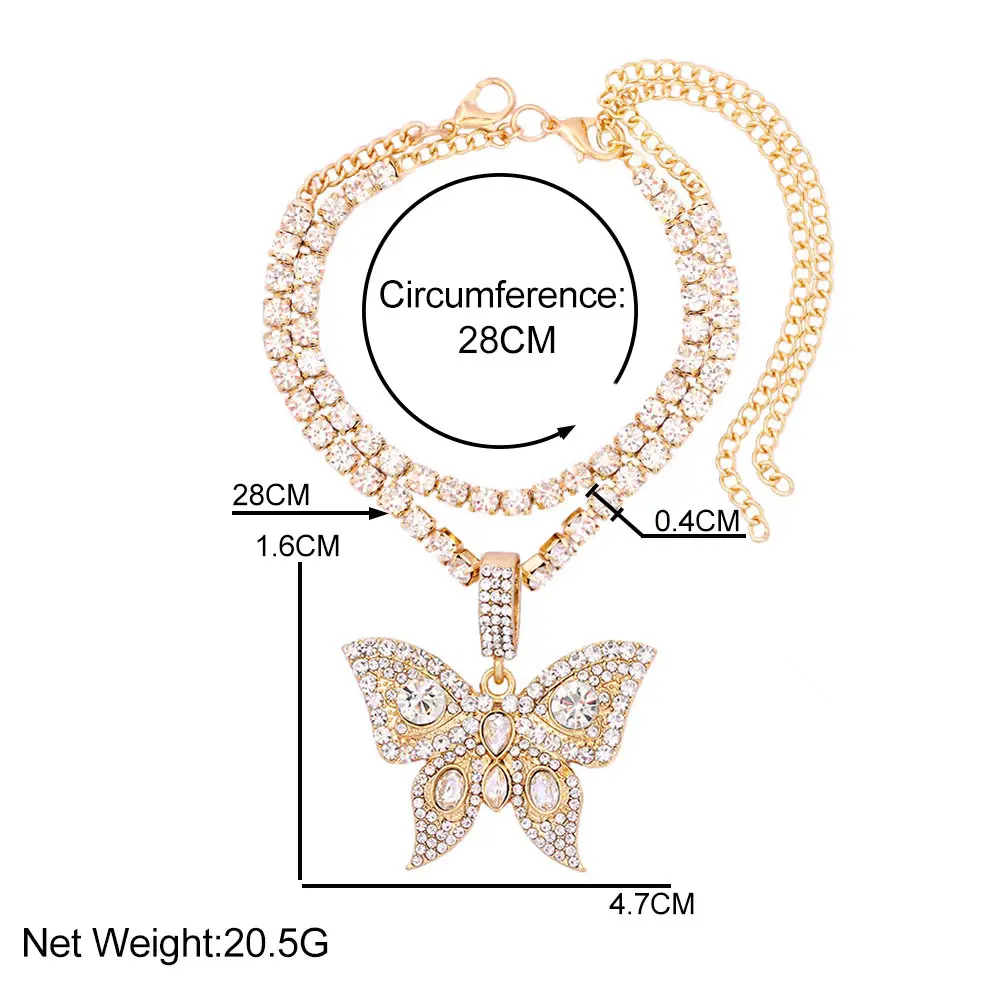 

Shiny Rhinestone Butterfly Pendant Anklet for Women Crystal Double Layer Tennis Chain Anklet Sandals Barefoot Bracelet Jewelry