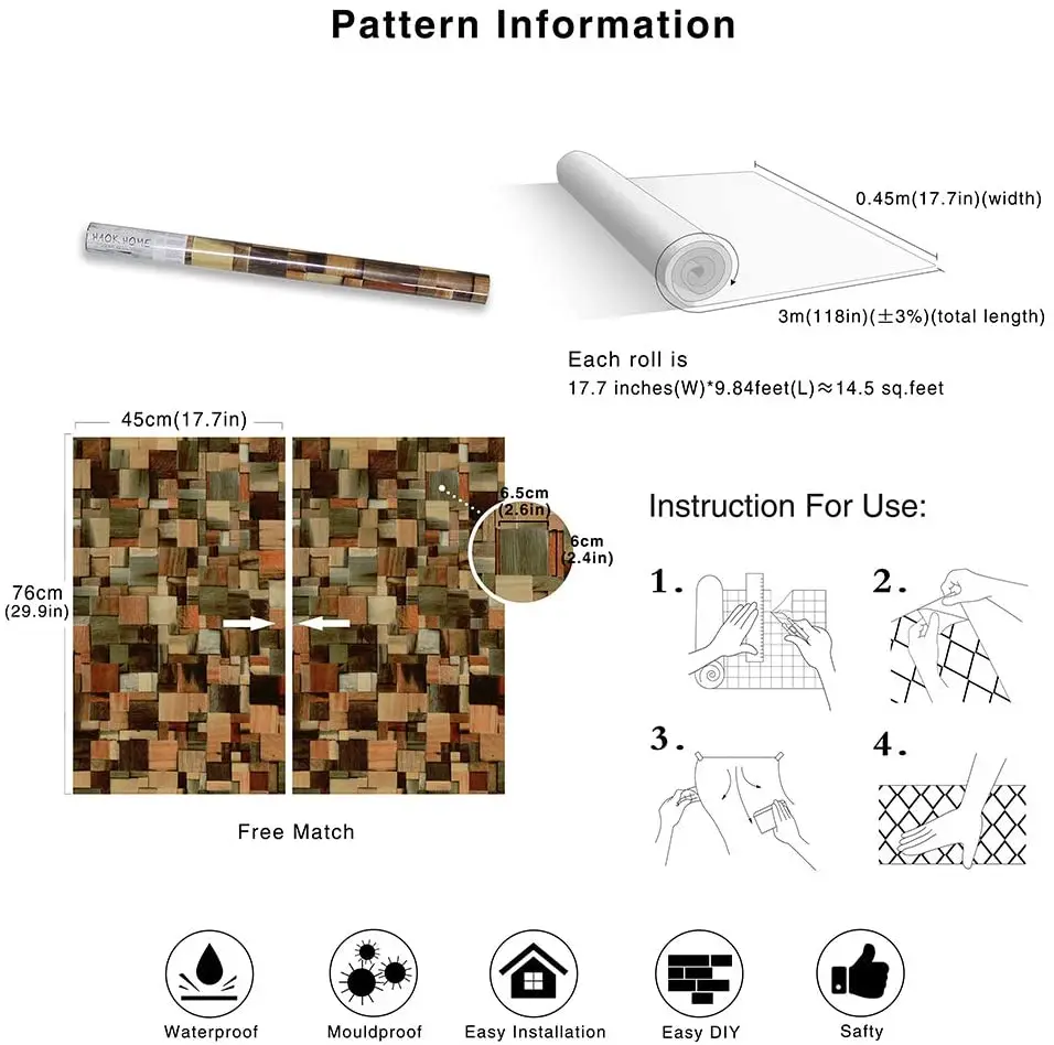 

Home Multi Color Vinyl Self Adhesive Contact Paper Home Decor Wood Pattern Peel and Stick Wallpaper For Living Room Decor