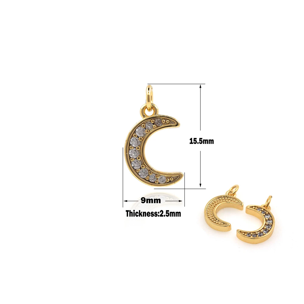 

Micro-Pave Moon Pendant For Jewelry Making DIY Jewelry Discovery Golden Pendant CZ Charm Celestial Jewelry Accessories