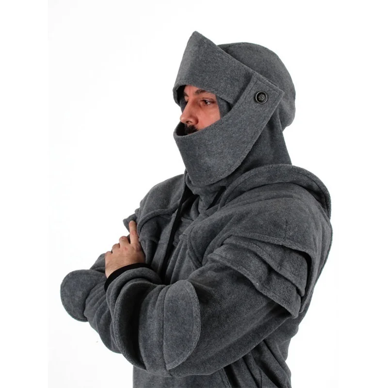 Winter Mens Medieval Style Hoodies Gothic Long Sleeve Men Sweatshirts Halloween Cosplay Costume Duncan Armored Knight Garb