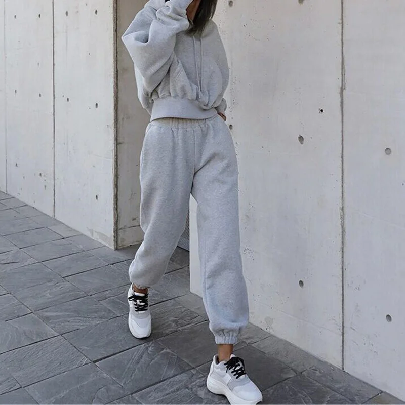 

Women's Tracksuit Short Oversize Hoodie Suit Hooded Long Sleeve Drawstring Female Autumn Sport Pants For women Two Piece Set