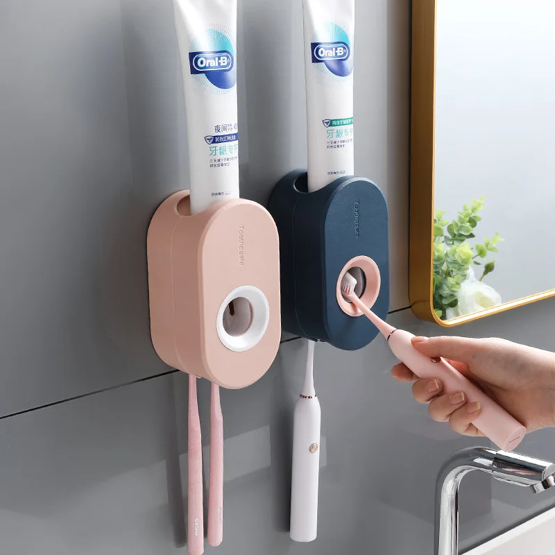 Kit de exprimidor de pasta de dientes, estante para cepillos de dientes, soporte montado en la pared, autom&aacute;tico y adhesivo, succi&oacute;n-0