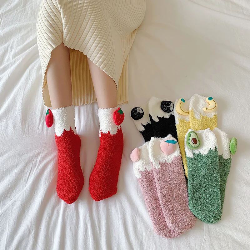

Women Fruit Socks Floor Socks Cute Sweet Sleep Socks Velvet Socks Thicken Socks Girls Home Floor Bedroom Sox Harajuku