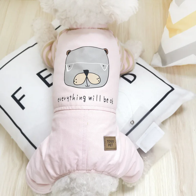 

Осенне-зимняя одежда для собак на хлопковой подкладке с принтом желтого и розового цветов Теплая одежда для домашних животных теплые комби...