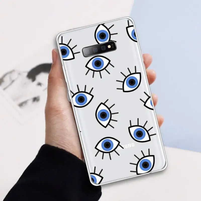 

blue colorful Evil Eye art aesthetic design Phone Case Transparent For Samsung Galaxy A 71 21s S note 8 9 10 plus 20 ultra