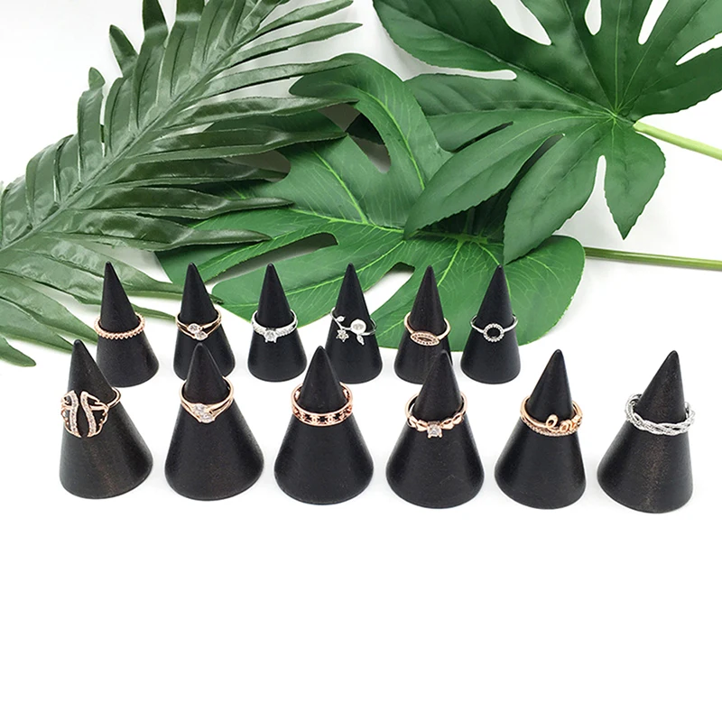 

Винтажный держатель для кольца на палец, подставка из цельного дерева черного цвета, органайзер для хранения ювелирных изделий, колец