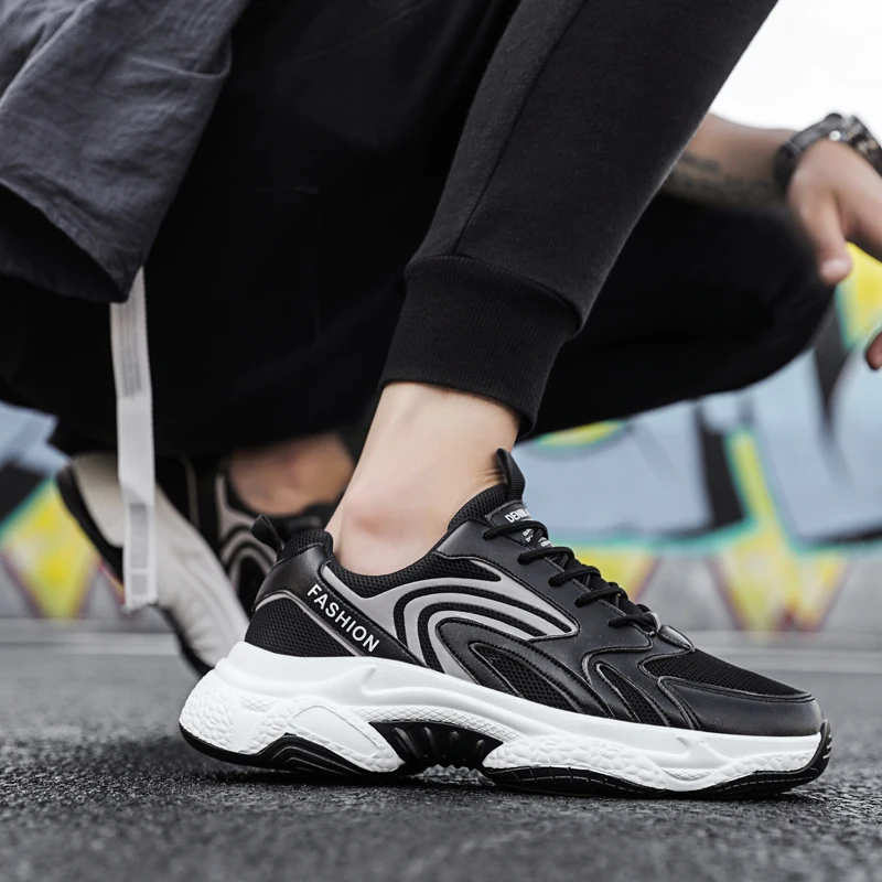 Baskets respirantes en maille PU pour hommes, chaussures de tennis d'extérieur à la mode, nouvelle collection 2020