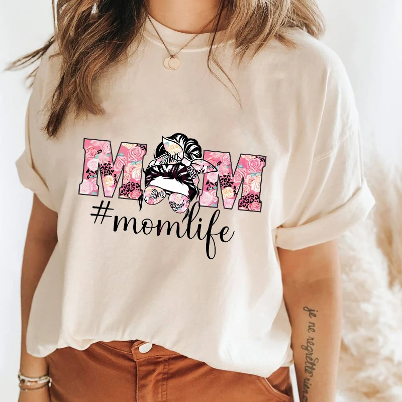 Женская модная прическа Повседневная футболка с коротким рукавом и принтом