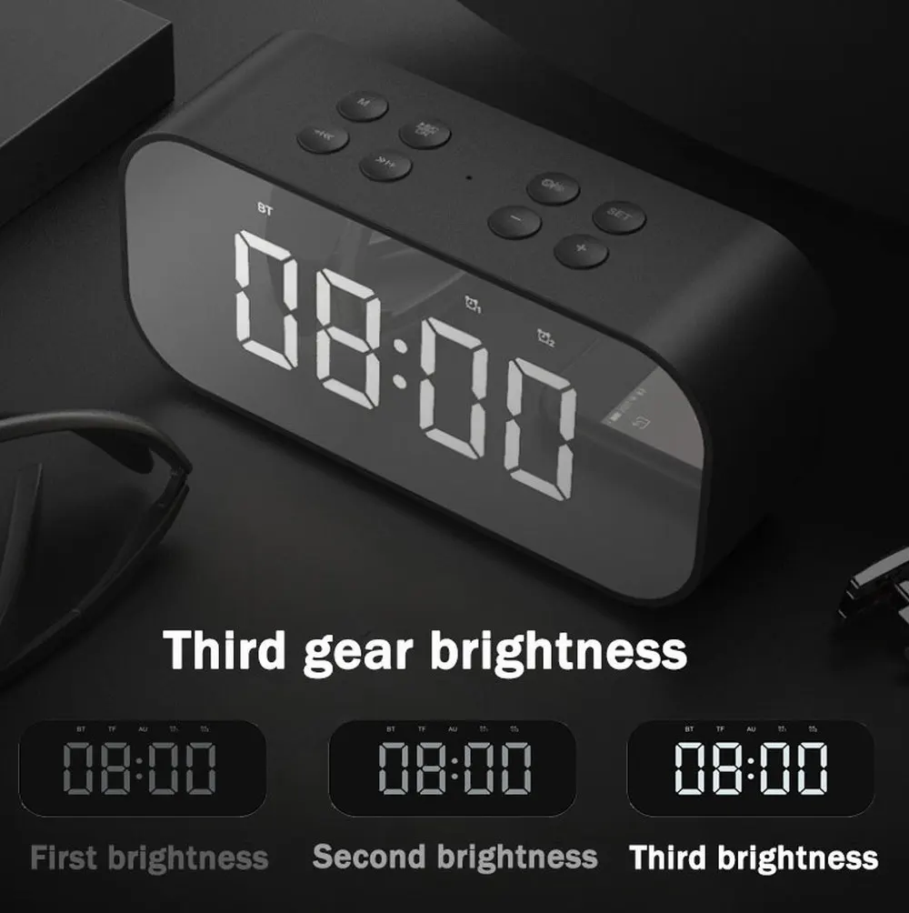 

Цифровой будильник с функцией повтора, беспроводной Bluetooth-динамик, цветной светящийся светодиодный Будильник с зеркалом