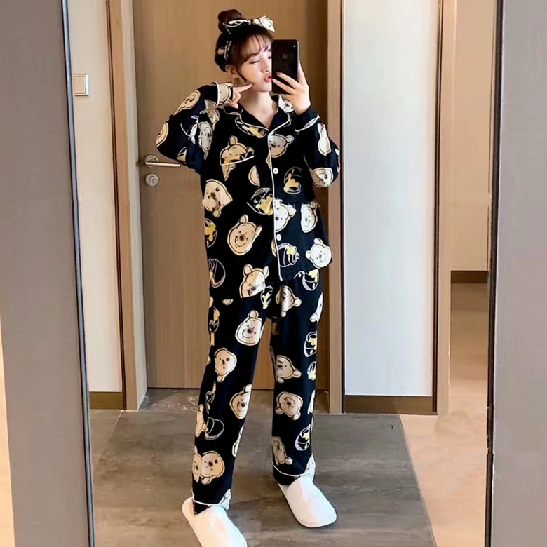 2 шт. женская пижама с длинным рукавом принтом медведя | Женская одежда