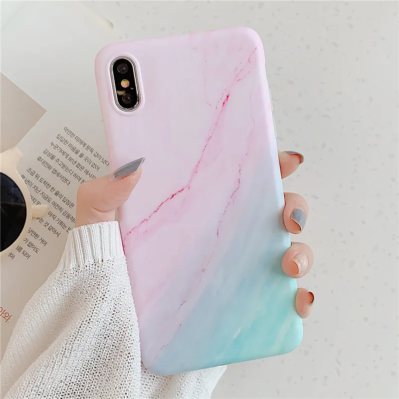 0832 3 FLYKYLIN милый розовый мраморный чехол для iphone XS Max XR X 6 S 6 S 7 8 Plus задняя крышка на мягкой IMD силиконовой матовой Coque держатель стенд - Цвет: 0832 3