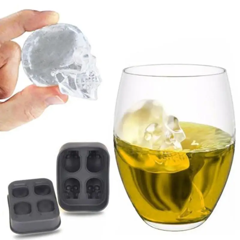 3D Bones 4 Hole Skull Ice Cube Tray Maker Silicone Mold Whiskey Wine Kitchen Candy Bar Accessory | Дом и сад