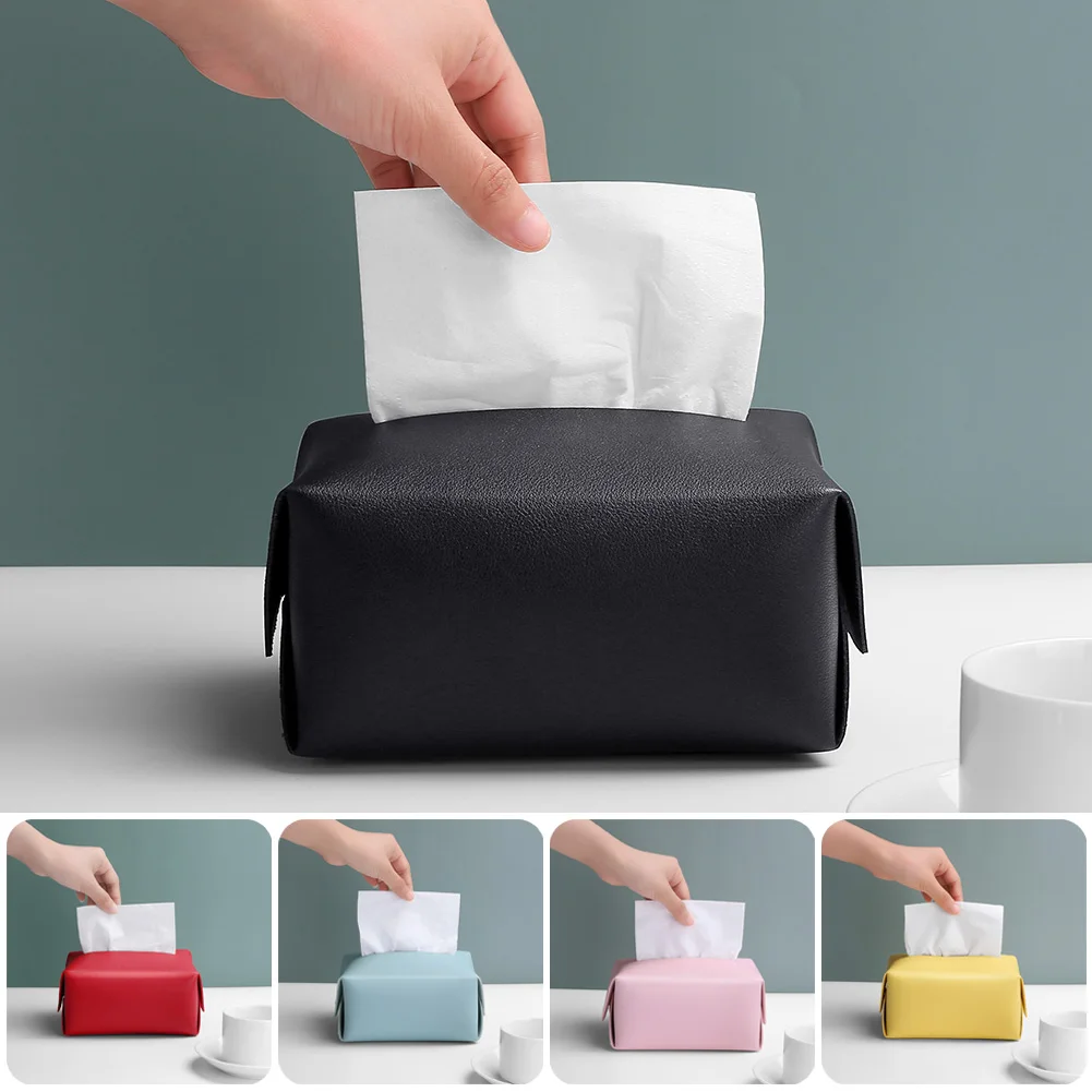 

Tissue Box Cover Soft PU Leather Foldable Handkerchief Box Napkin Holder For Living Room Kitchen Desktop Tissue Boxes Dropship