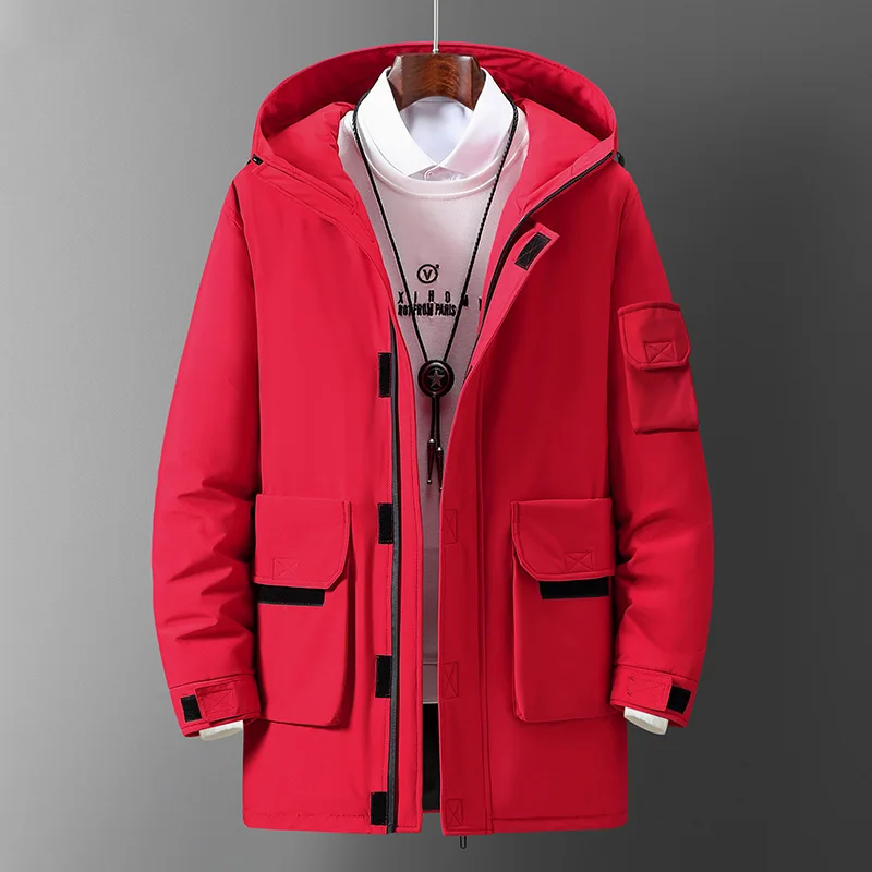 High Quality Men's Winter Jacket Thick Snow Parka Overcoat White Duck Down Jacket Men Hooded Mid-length Down Coat Plus Size 3XL