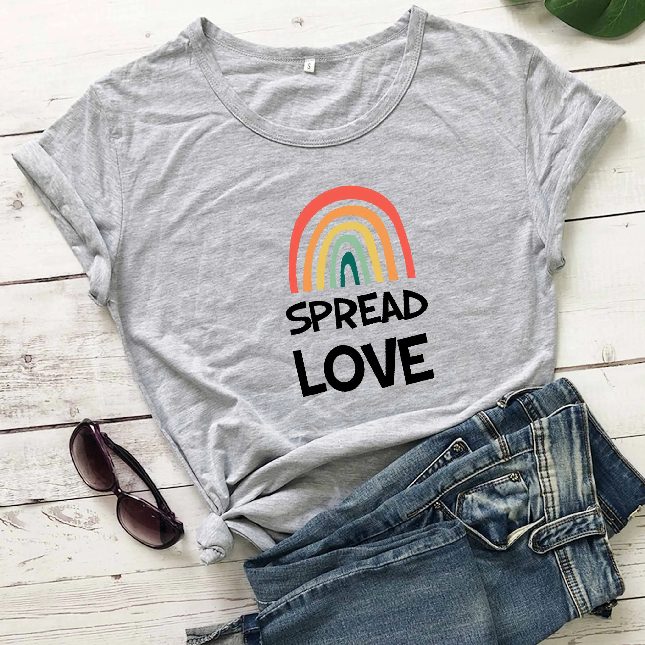 Футболка унисекс с рисунком радуги повседневная Молодежная из чистого хлопка в