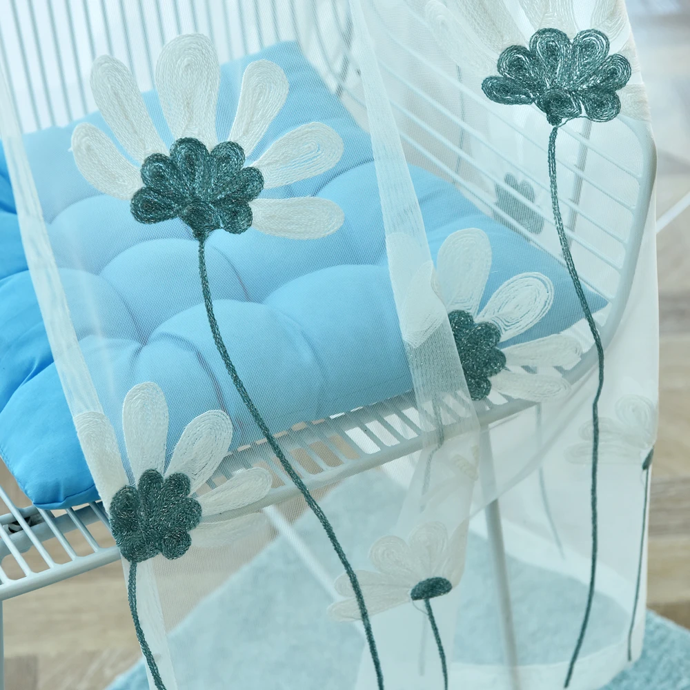 Пасторальная вышитая пряжа для гостиной Цветочная сетчатая занавеска со