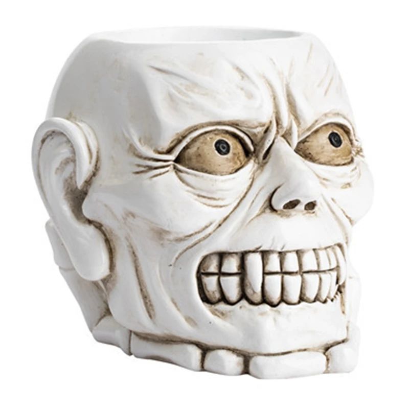 

Skull Head Ornament Skeleton Pen Holder Desktop Flower Pot Pencil Organizer Makeup Storage Multi Purpose Indoor Plant Pots
