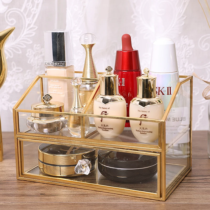Caja de almacenamiento cepillo maquillaje cristal | Дом и сад