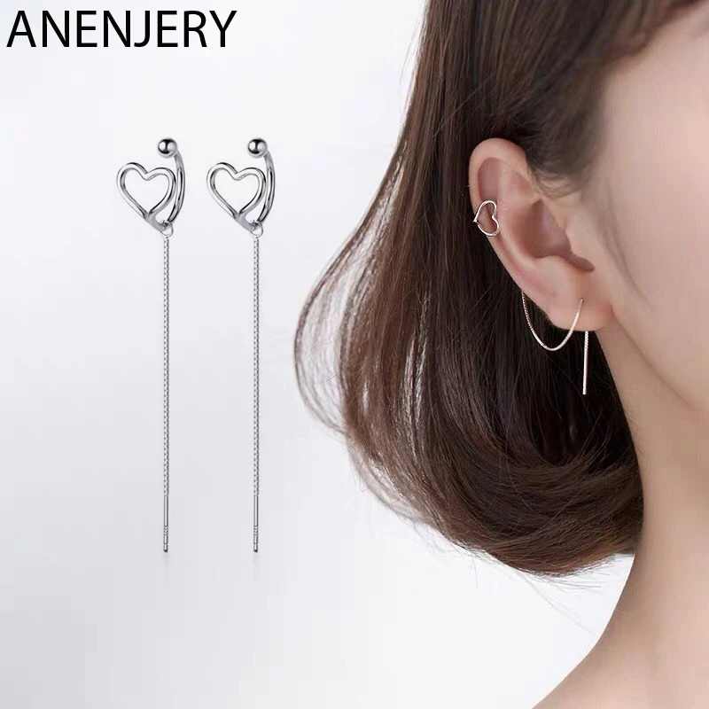 ANENJERY 925 пробы серебро простой изящный сердце Форма клипсы для Для женщин цепи