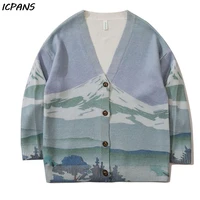 snow mountain knitted jumper sweaters male cardigan streetwear hip hop harajuku knitwear tops knit outwear coat jackets