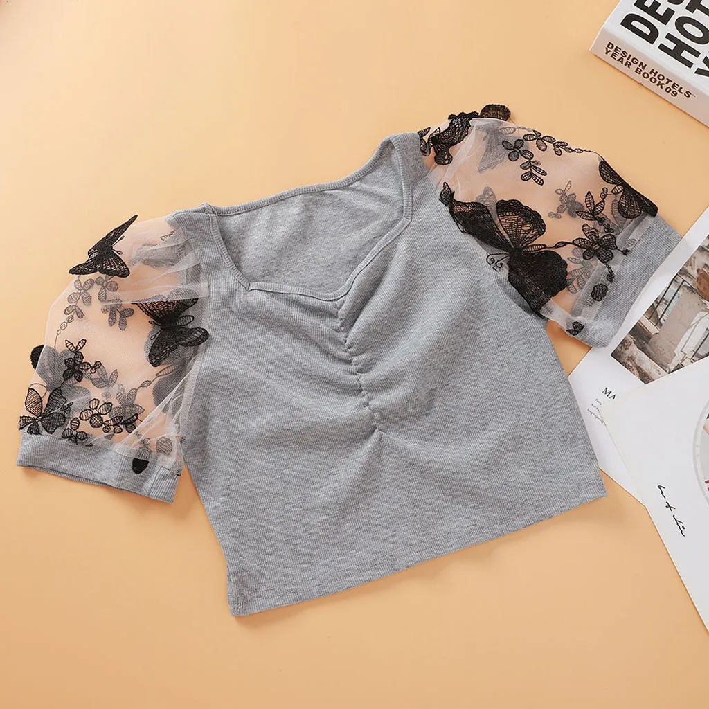 

Sexy Crop Tops Women Summer Mesh Blouse Summer Casual Slim Tops Tunics
