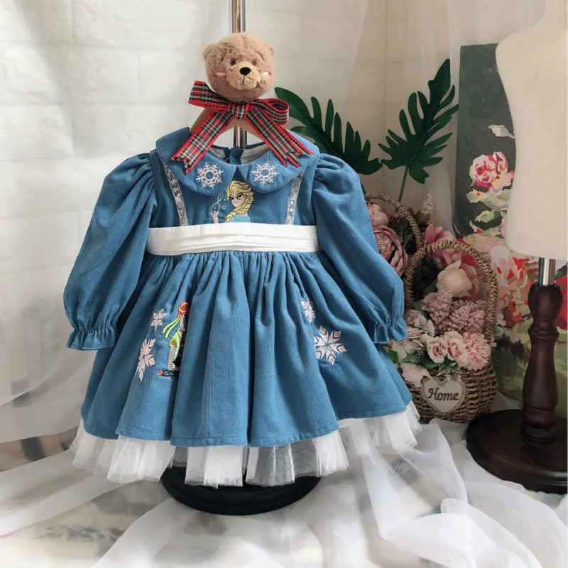 Детское вельветовое платье с помпонами принцессы в турецком стиле