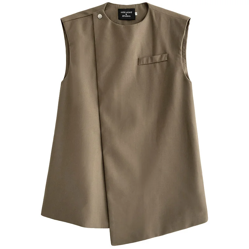 EWq-Корейская женская повседневная жилетка модная одежда с круглым вырезом и