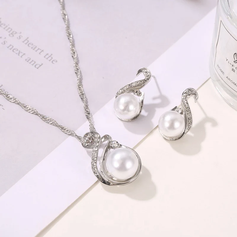 Свадебный комплект из колье и серёг с искусственным жемчугом|Ювелирные наборы| |