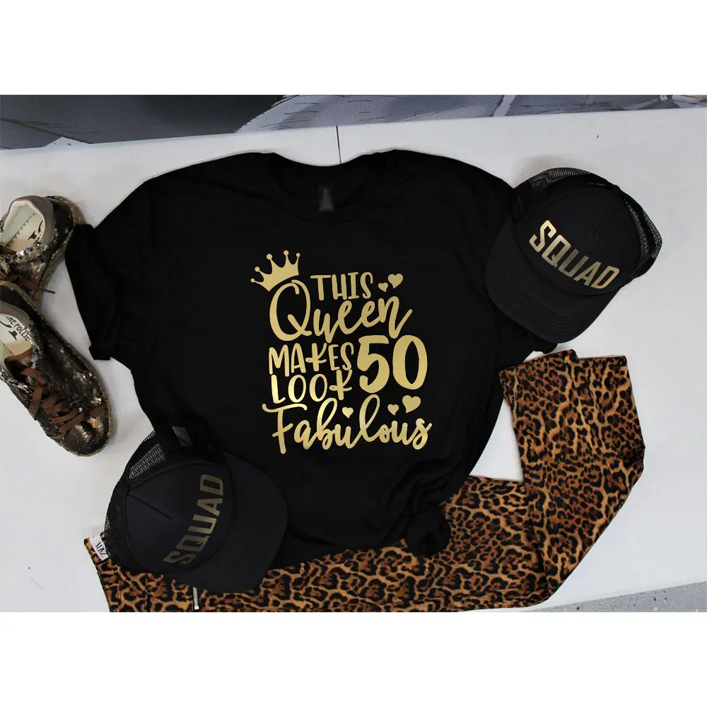

50th Birthday Short Sleeve Women's TShirt 50st Birthday Shirts For Her Party Tee Clothes Gold Print Silver-Make 50 Look Fabulous