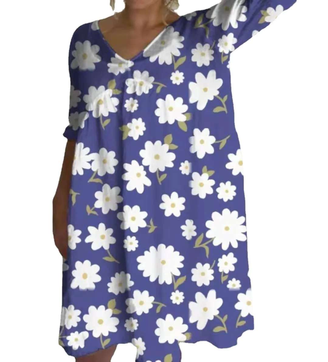 

Short Dress Sexy Fashion Print Women Elegant Summer Simply Causal Loose V Neck Short Sleeve Long Above Knee Plus Size Vestidos