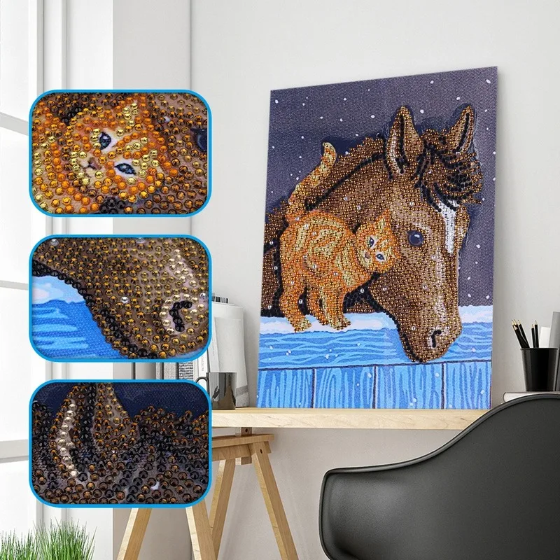 

Cartoon DIY Animal Diamond Painting Cross Stitch Special Shaped Diamond Embroidery Cat and Horse Pictures of Rhinestones Gift