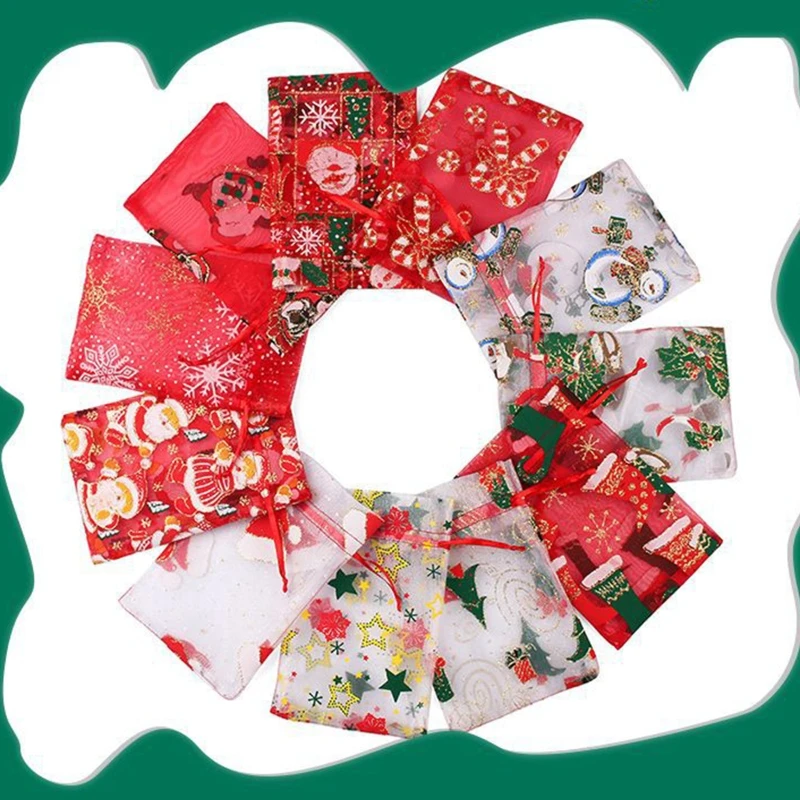 

10pcs Christmas Organza Bags Candy Gift Sheer Bag Jewellery Wedding Party Xmas