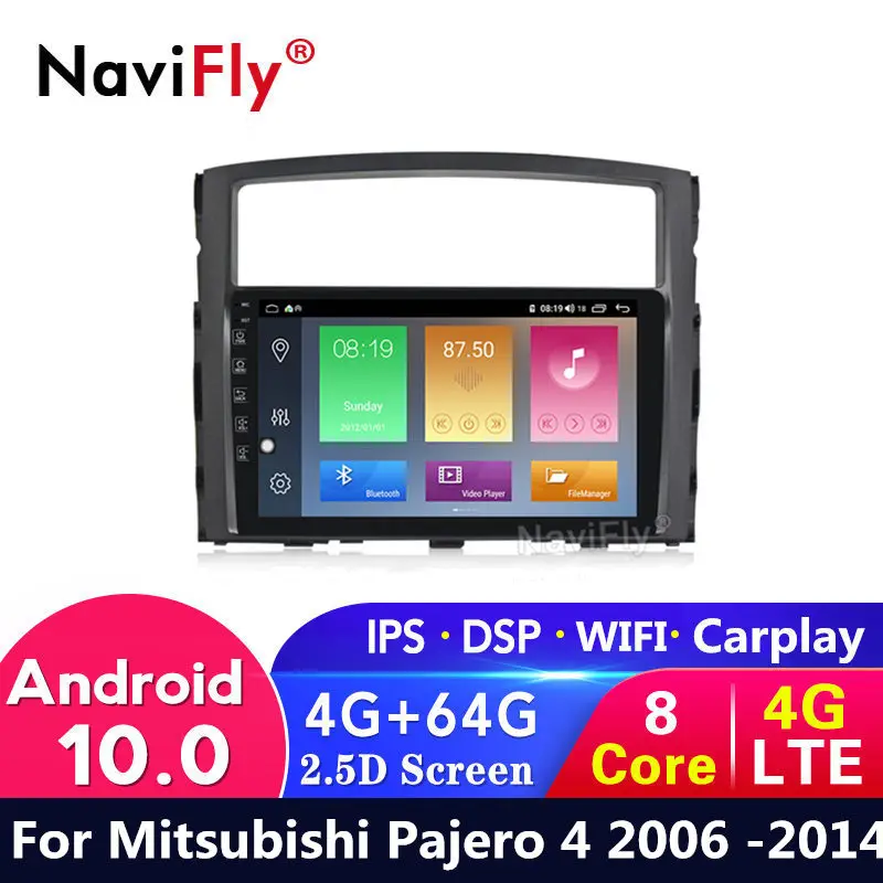 4G LTE Android 10 + 64G Автомобильный Радио Аудио плеер для Mitsubishi Pajero 4 V80 V90 2006 - 2014 dvd GPS