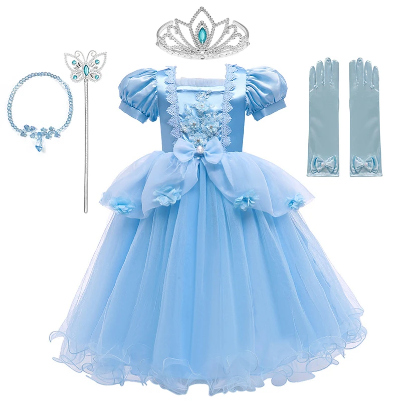 

VOGUEON Luxury Cinderella Dress Girls Beading Applique Flower Princess Dresses Girl Lace Mesh Birthday Party Fancy Kids Costume