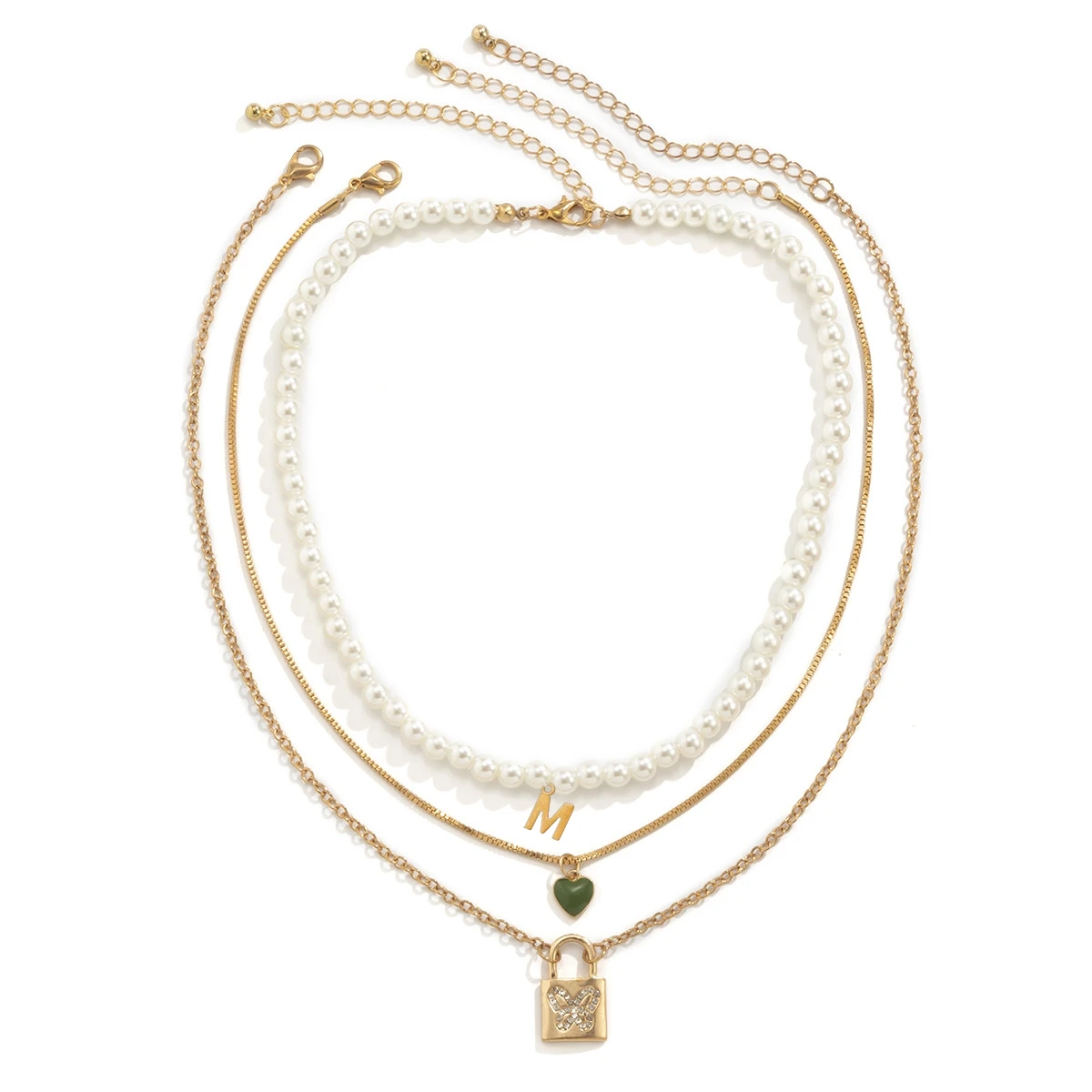 

Punk Simulated Pearl Chain Heart Gold Color Lock Necklace For Women Letter Pendant Necklace Statement Gothic Fashion Jewelry