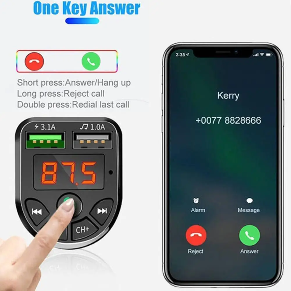 FM-трансмиттер Автомобильный Универсальный с поддержкой Bluetooth 5 0 и 2 USB-портами |