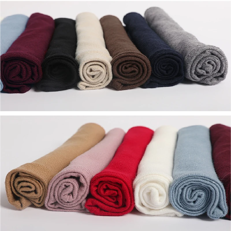 Женский и мужской зимний теплый шарф однотонный вязаный шерстяной хомут широкий