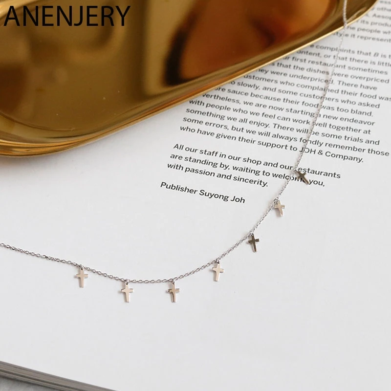 ANENJERY простые 925 пробы серебряные 7 Крест кисточкой ожерелья для женщин колье ожерелье S-N452