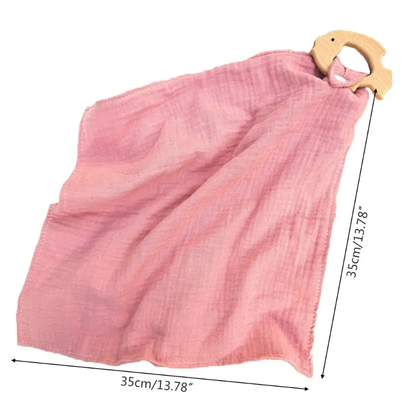 

Baby Cotton Bibs with Wood Animals Teether Ring Snap Button Saliva Towel Cloths 63HE