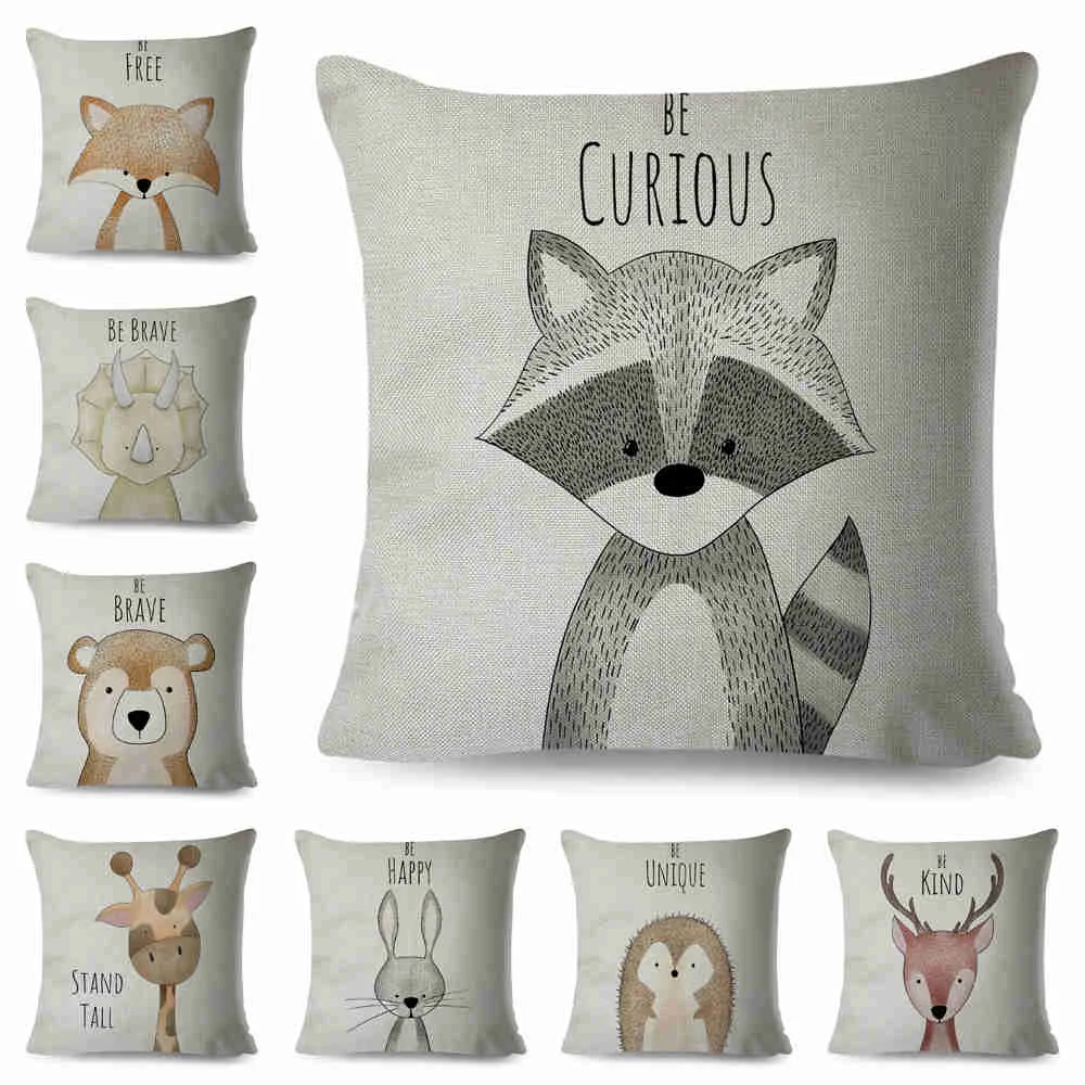 

Nordic Style Be Brave Zebra Hippo Giraffe Pillow Case Decor Cute Animal Cushion Cover For Sofa Lion Fox Pillowcase Funda Cojín
