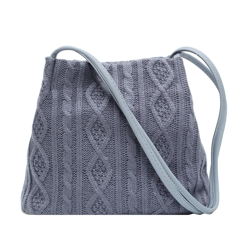 

Autumn Winter Women Bucket Bag Wool Knitted Casual Tote Ladies Weave Handbag Fashion Female Concise Shoulder Bags Woven Hand Bag