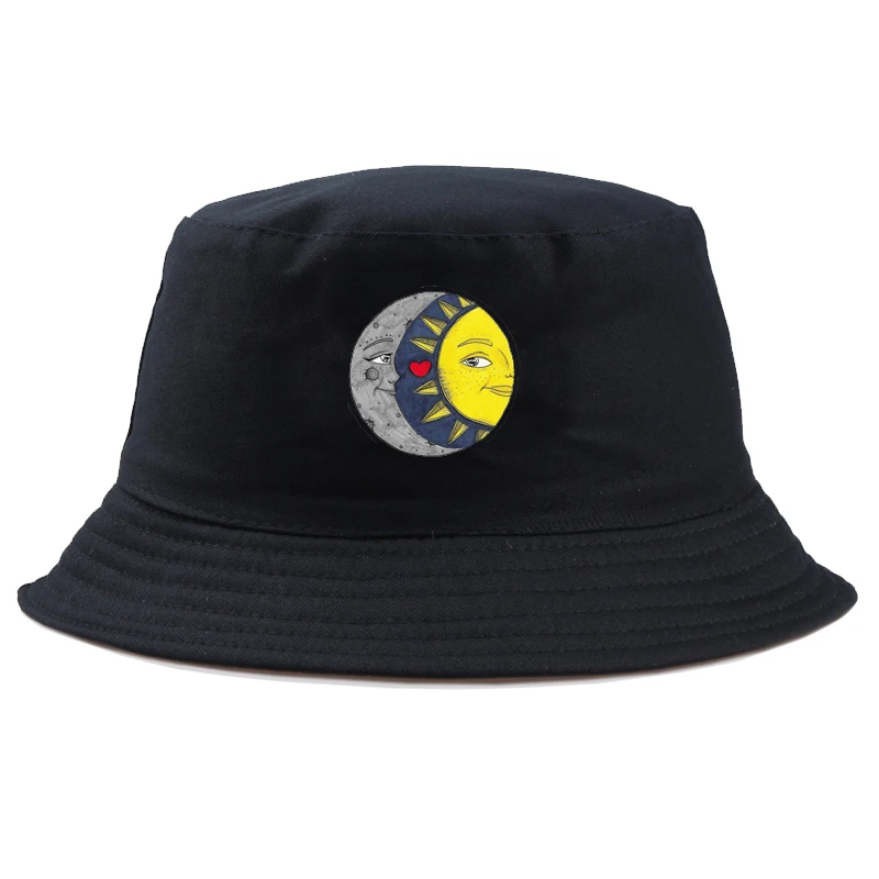 Harajuku Bucket Hat Men/Women sun and moon love K Pop Jung Kook V Bob Outdoor Beach Sun Black Fashion Fishing Fisherman | Аксессуары для
