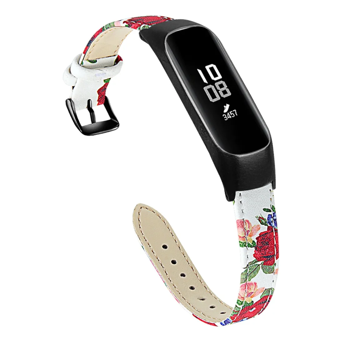 

Flower Print Genuine Leather Strap For Samsung Galaxy Fit-e Watch Wrist Band Fashion Women Leisure Replacement Strap Band