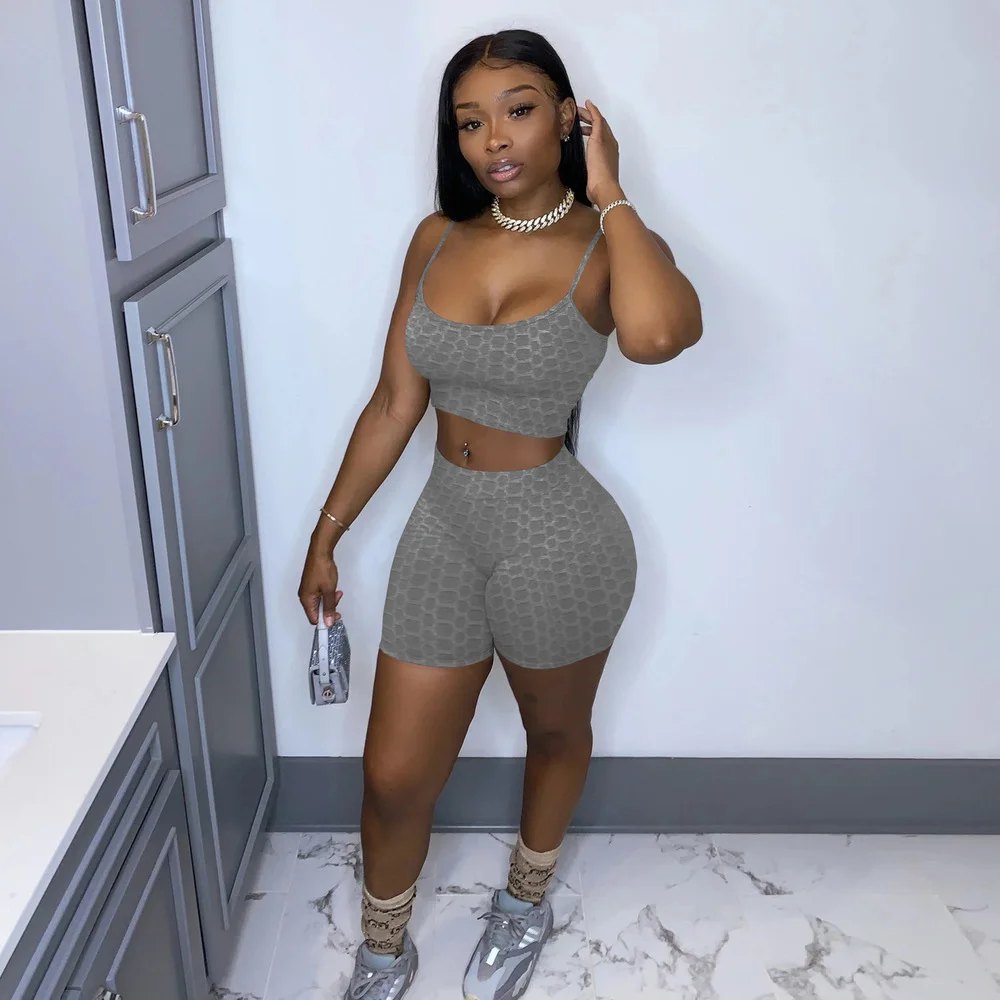 

Active Wear Plaid Print Two Piece Set Spaghetti Strap Crop Top Fitness Sweatshort Summer Slim Fit Outfit for Women Matching Set